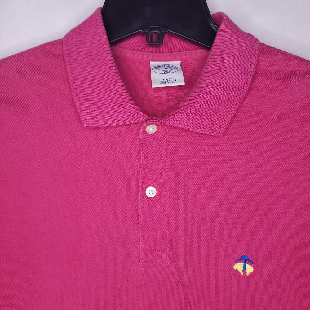 Brooks Brothers Polo Shirt Mens Medium Fuchsia Slim Fit Short Sleeve 346